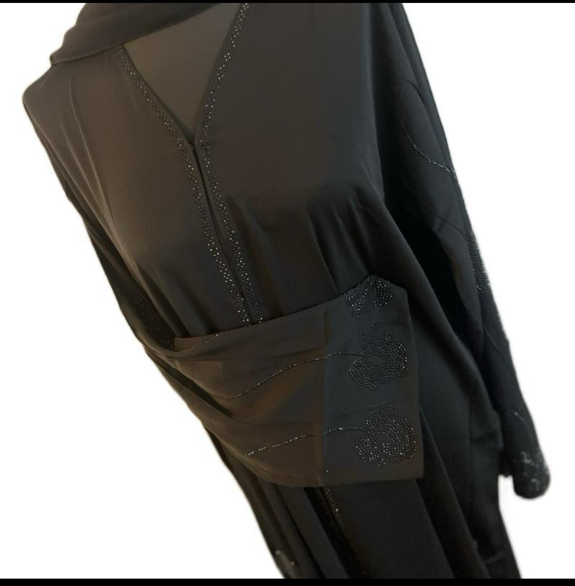 CLASSY BLACK ABAYA WITH SPARKLING DETAIL AND ELEGANT DESIGN